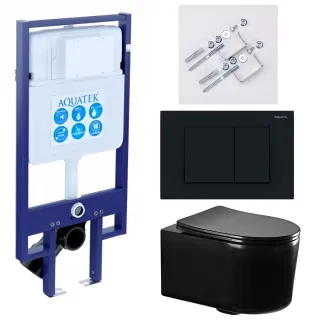 Комплект SET AQUATEK МИЯ-MB-012 4в1 унитаз с инсталляцией кнопкой и сиденьем микролифт